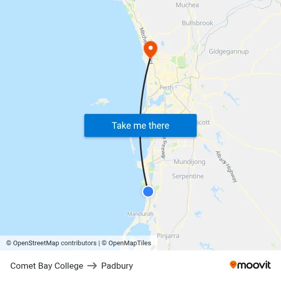 Comet Bay College to Padbury map