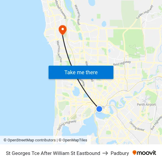 St Georges Tce After William St Eastbound to Padbury map