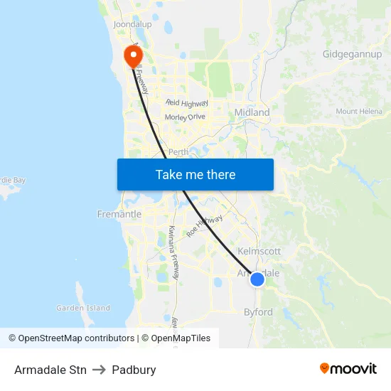 Armadale Stn to Padbury map