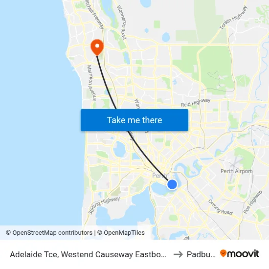 Adelaide Tce, Westend Causeway Eastbound to Padbury map