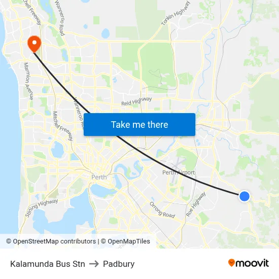 Kalamunda Bus Stn to Padbury map
