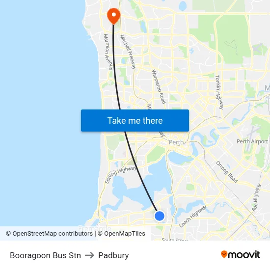 Booragoon Bus Stn to Padbury map