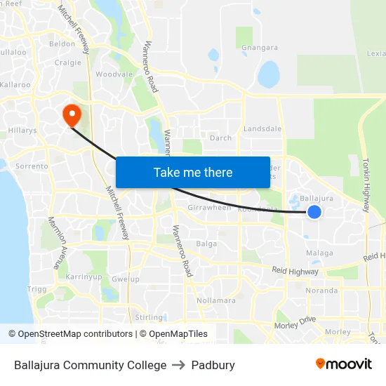 Ballajura Community College to Padbury map