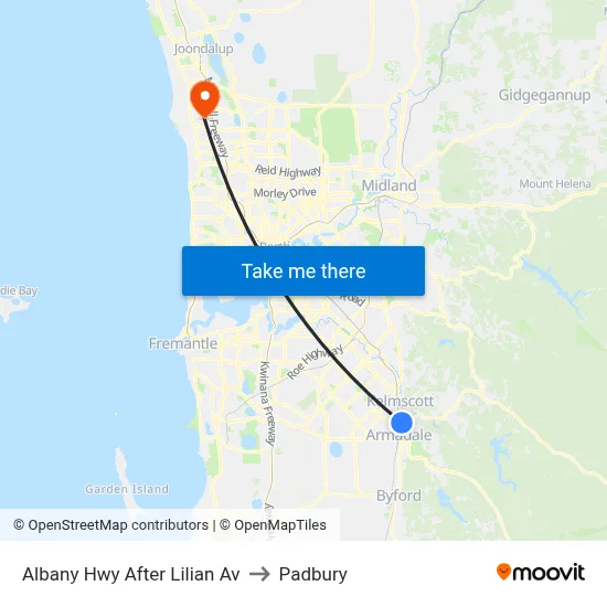 Albany Hwy After Lilian Av to Padbury map
