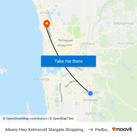 Albany Hwy Kelmscott Stargate Shopping Ctr to Padbury map