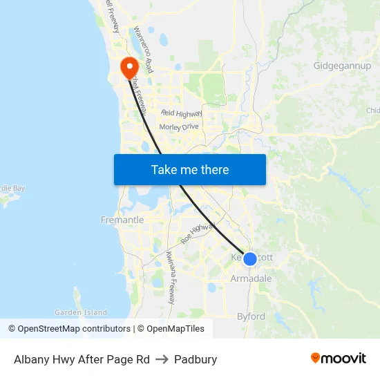 Albany Hwy After Page Rd to Padbury map