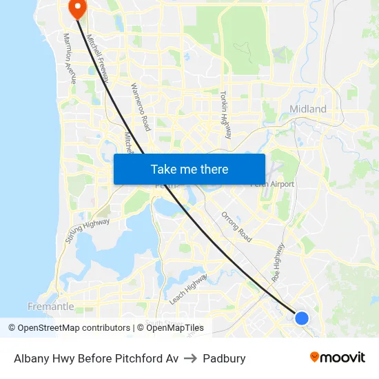 Albany Hwy Before Pitchford Av to Padbury map