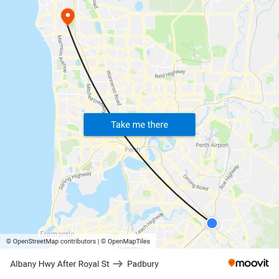 Albany Hwy After Royal St to Padbury map