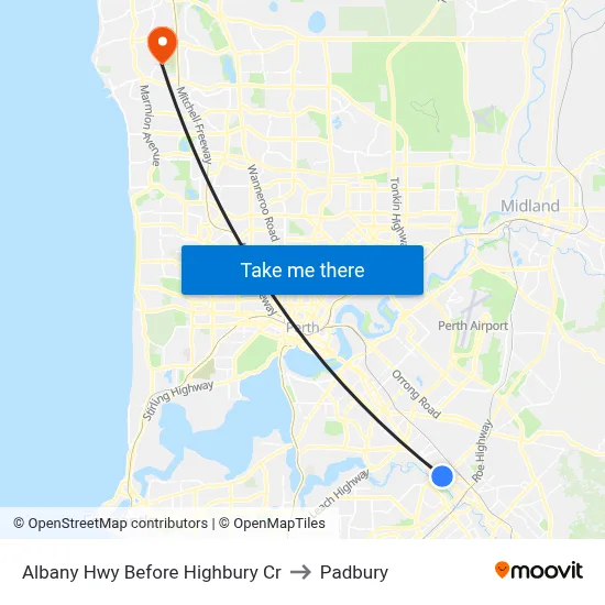 Albany Hwy Before Highbury Cr to Padbury map