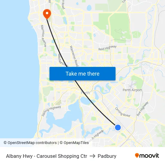 Albany Hwy - Carousel Shopping Ctr to Padbury map
