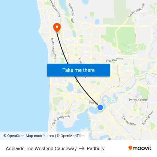 Adelaide Tce Westend Causeway to Padbury map