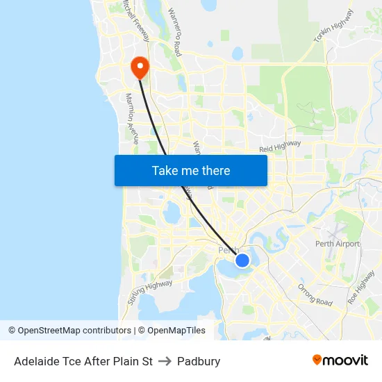 Adelaide Tce After Plain St to Padbury map