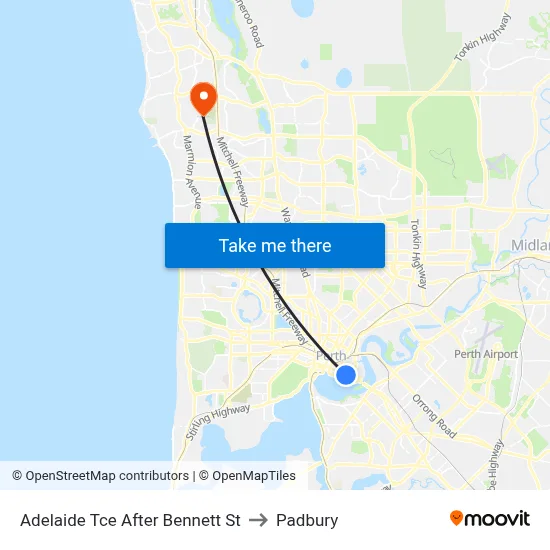 Adelaide Tce After Bennett St to Padbury map