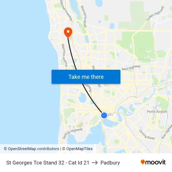 St Georges Tce Stand 32 - Cat Id 21 to Padbury map