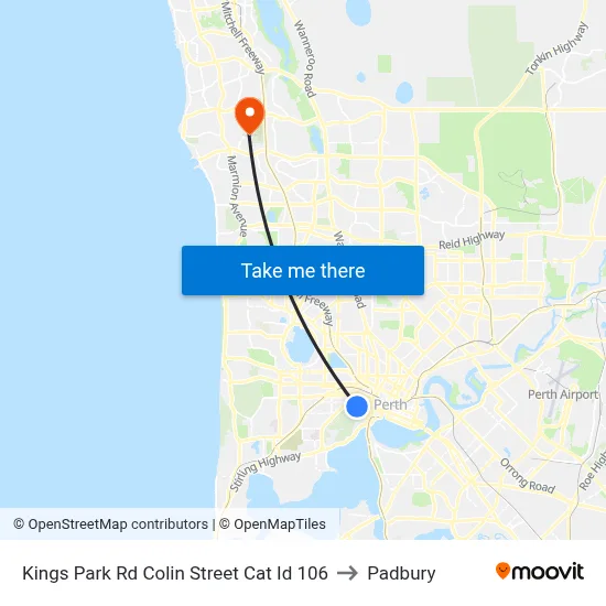 Kings Park Rd Colin Street Cat Id 106 to Padbury map