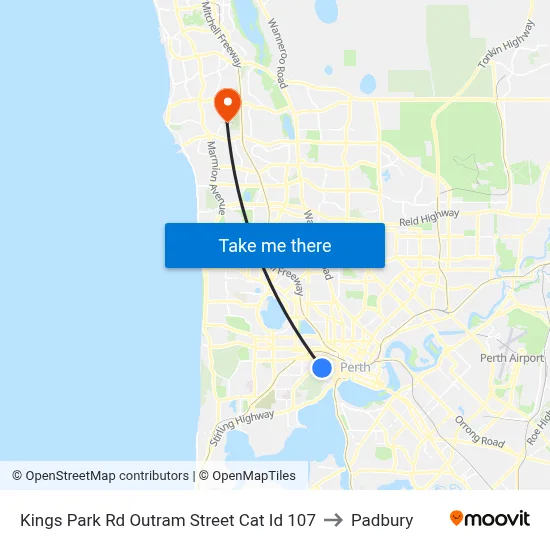 Kings Park Rd Outram Street Cat Id 107 to Padbury map