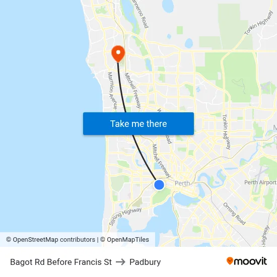 Bagot Rd Before Francis St to Padbury map