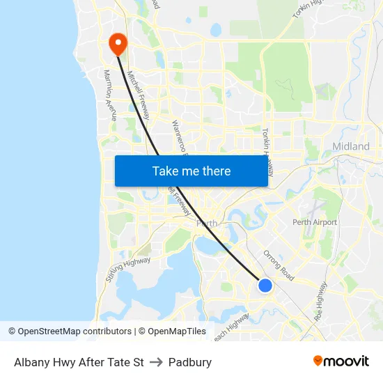 Albany Hwy After Tate St to Padbury map