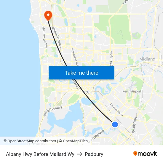 Albany Hwy Before Mallard Wy to Padbury map