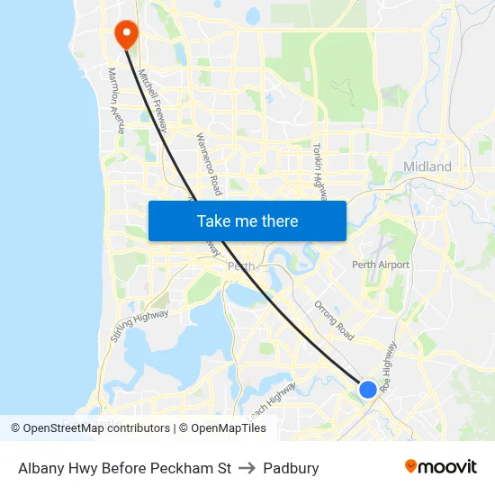 Albany Hwy Before Peckham St to Padbury map