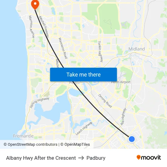 Albany Hwy After the Crescent to Padbury map