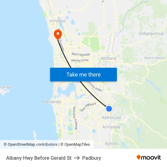 Albany Hwy Before Gerald St to Padbury map
