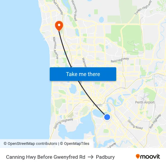 Canning Hwy Before Gwenyfred Rd to Padbury map