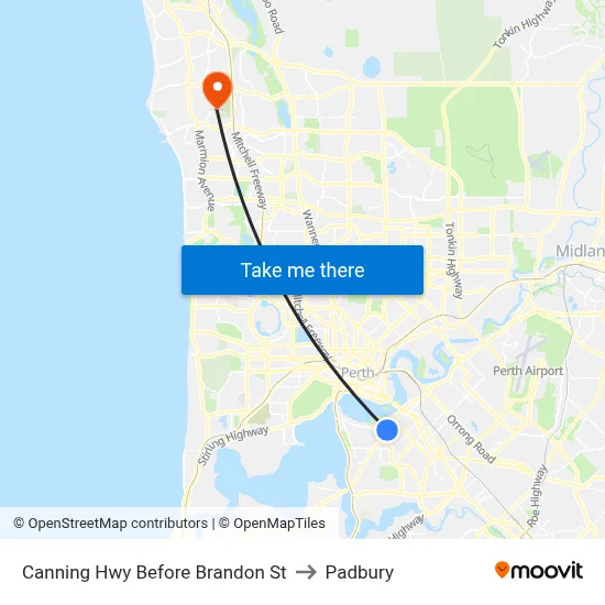 Canning Hwy Before Brandon St to Padbury map