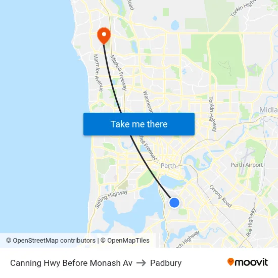 Canning Hwy Before Monash Av to Padbury map