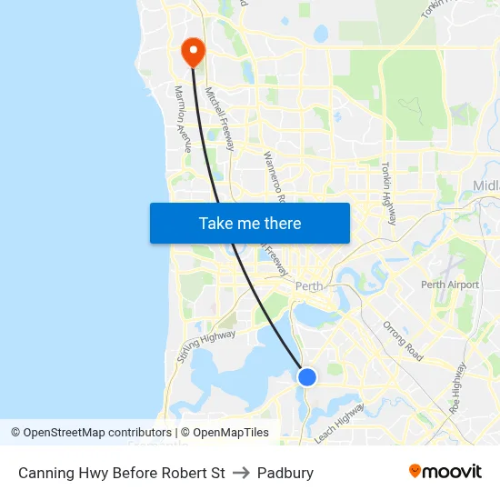 Canning Hwy Before Robert St to Padbury map