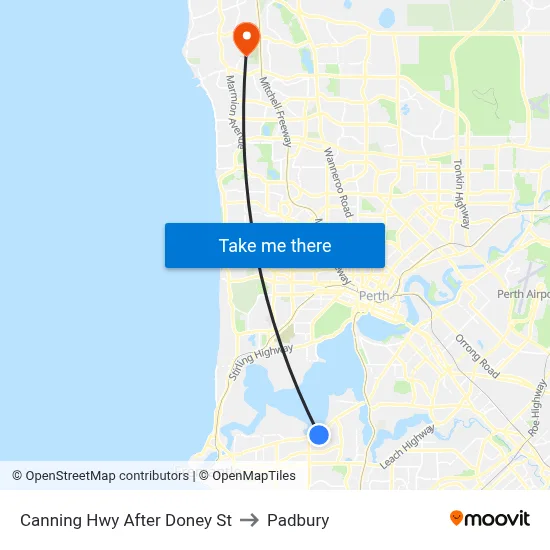 Canning Hwy After Doney St to Padbury map