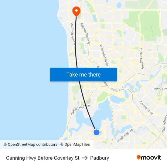 Canning Hwy Before Coverley St to Padbury map