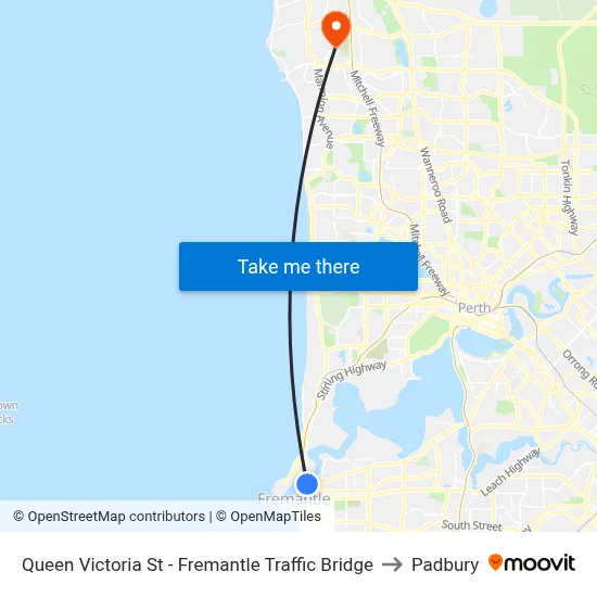Queen Victoria St - Fremantle Traffic Bridge to Padbury map