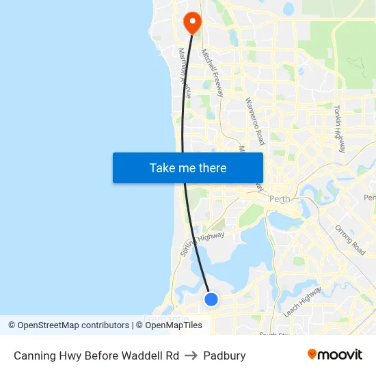 Canning Hwy Before Waddell Rd to Padbury map