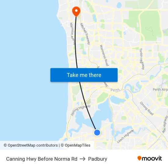 Canning Hwy Before Norma Rd to Padbury map