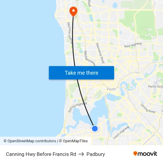 Canning Hwy Before Francis Rd to Padbury map