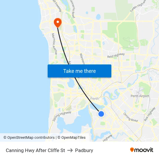 Canning Hwy After Cliffe St to Padbury map