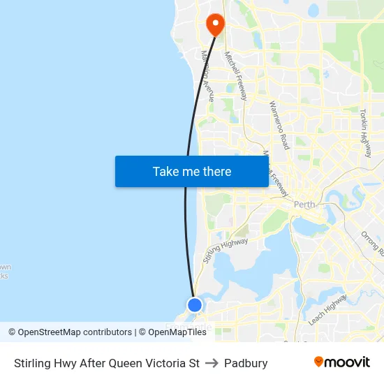 Stirling Hwy After Queen Victoria St to Padbury map
