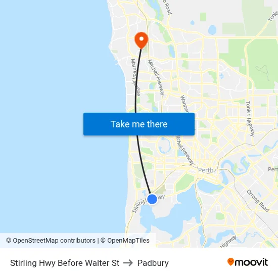 Stirling Hwy Before Walter St to Padbury map
