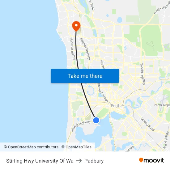 Stirling Hwy University Of Wa to Padbury map