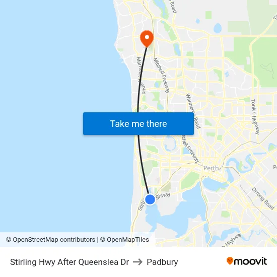 Stirling Hwy After Queenslea Dr to Padbury map