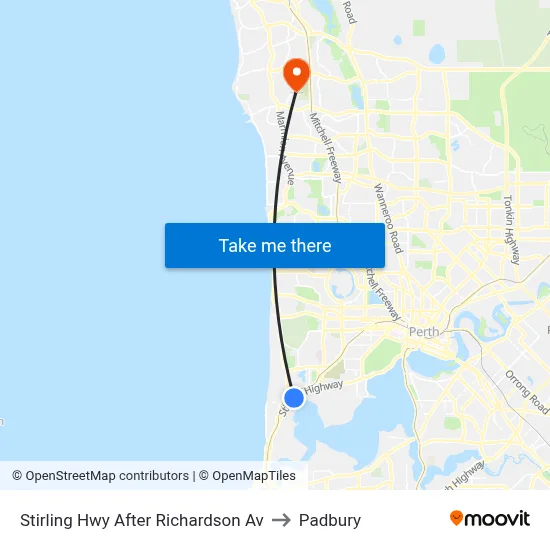 Stirling Hwy After Richardson Av to Padbury map