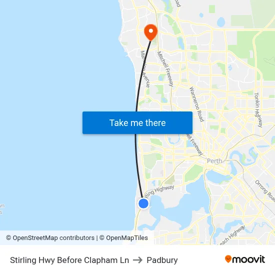 Stirling Hwy Before Clapham Ln to Padbury map