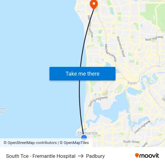 South Tce - Fremantle Hospital to Padbury map