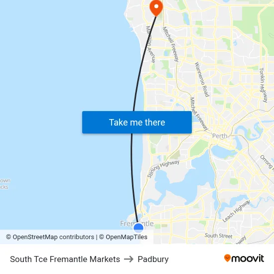 South Tce Fremantle Markets to Padbury map