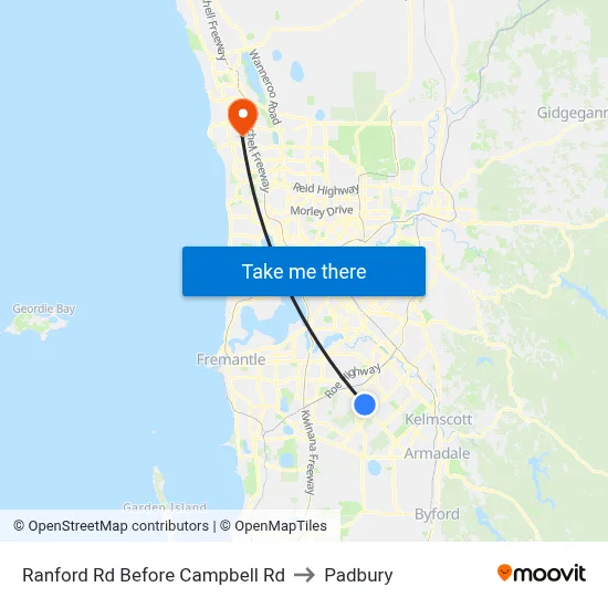 Ranford Rd Before Campbell Rd to Padbury map