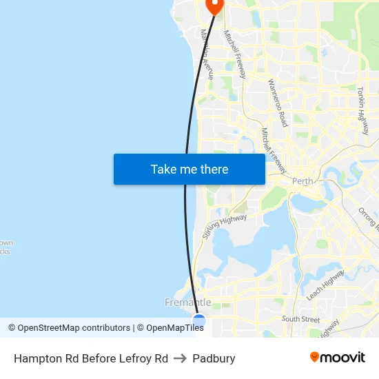 Hampton Rd Before Lefroy Rd to Padbury map
