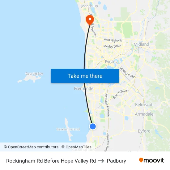 Rockingham Rd Before Hope Valley Rd to Padbury map