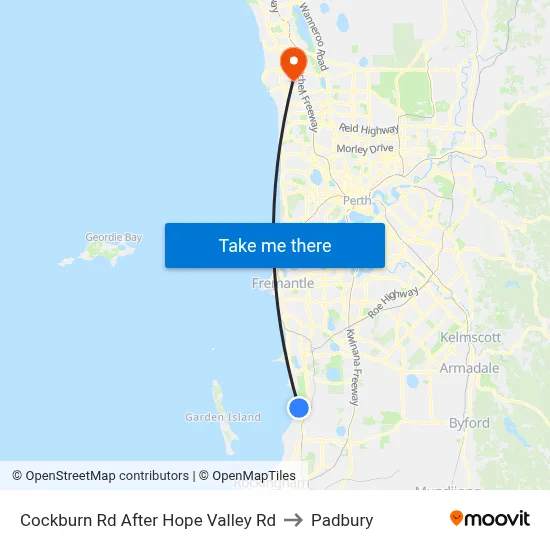 Cockburn Rd After Hope Valley Rd to Padbury map