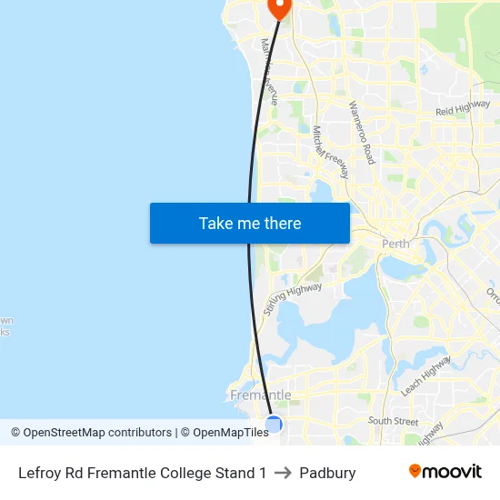 Lefroy Rd Fremantle College Stand 1 to Padbury map